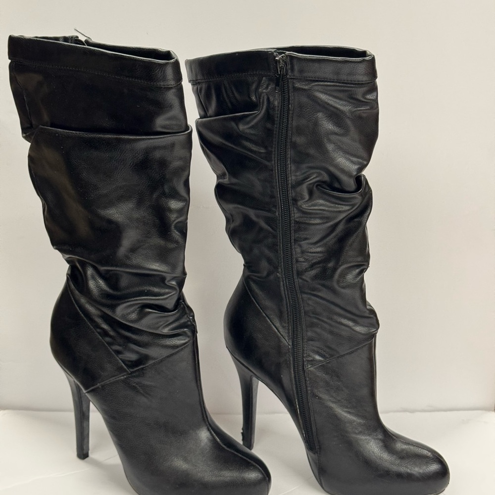 Paprika Sexy Slouchy Black Tall Black Heeled Boots Size 7